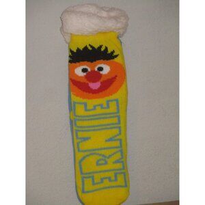 Sesame Street Ernie Yellow Blue Lined Sherpa Lined Socks Non-slip Soft Warm New